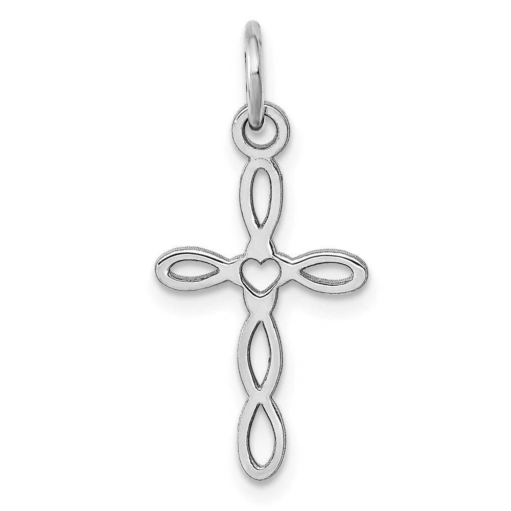 14K White Gold Loop with Center Heart Cross Charm