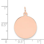 14k Rose Gold Plain .027 Gauge Round Engravable 18mm Disc Charm