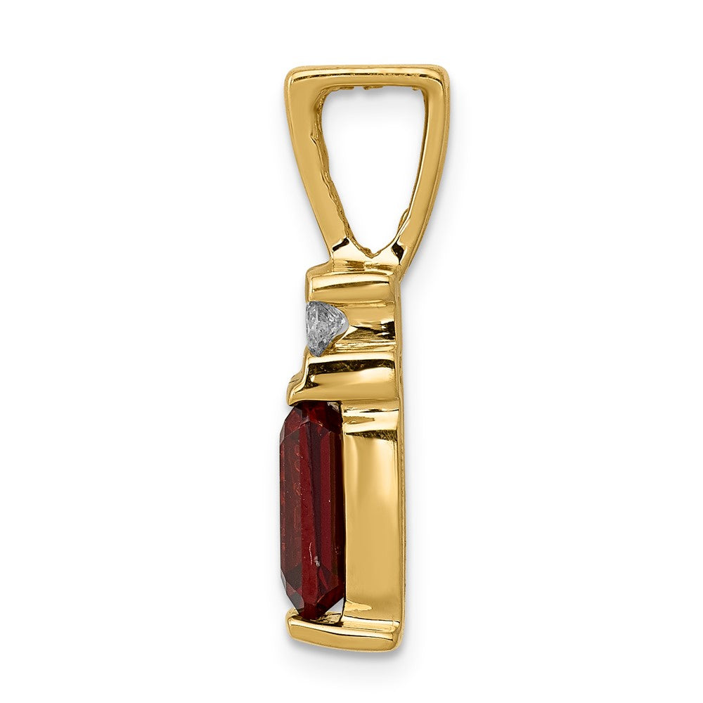 14k 8x6mm Emerald-cut Garnet and A Diamond Slide Fits up to 2mm Regular/4mm Fancy or Reversible Omega