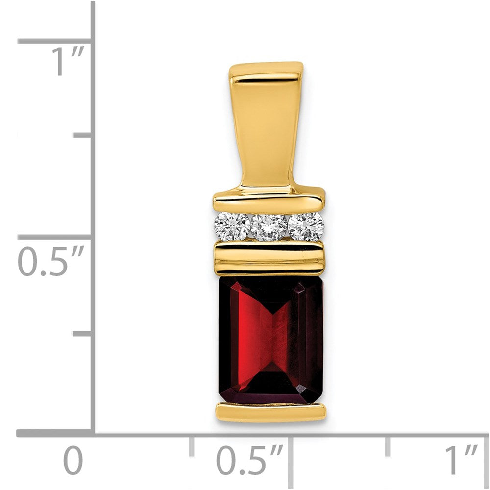 14k 8x6mm Emerald-cut Garnet and VS Diamond Slide Fits up to 2mm Regular/4mm Fancy or Reversible Omega
