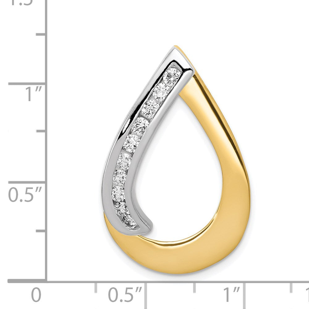 14k Two-Tone Complete 3/8 carat A Diamond Teardrop Slide Fits up to 8mm Regular/10mm Fancy or Reversible Omega