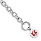 Sterling Silver Rhodium Engraveable Enamel Disc Medical ID Bracelet
