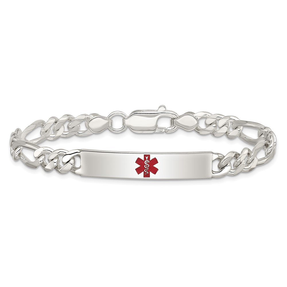 Sterling Silver Polished Medical Figaro Anchor Link ID Bracelet