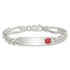 Sterling Silver Polished Medical Figaro Anchor Link ID Bracelet