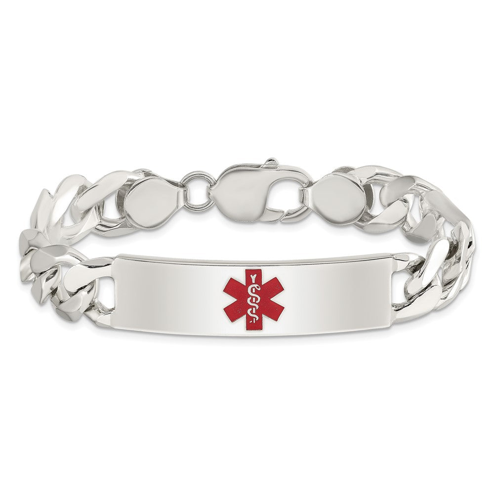 Sterling Silver Polished Medical Figaro Anchor Link ID Bracelet