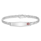 Sterling Silver Rhod-plated Children's Medical ID Bracelet w/Anchor