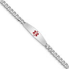 Sterling Silver Rhodium-plated Medical ID Bracelet w/Curb Link