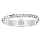 Sterling Silver Rhod-plt Non-enameled Medical ID Figaro Link Bracelet