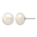 14k White Gold 10-11mm White Button Freshwater Cultured Pearl Stud Post Earrings