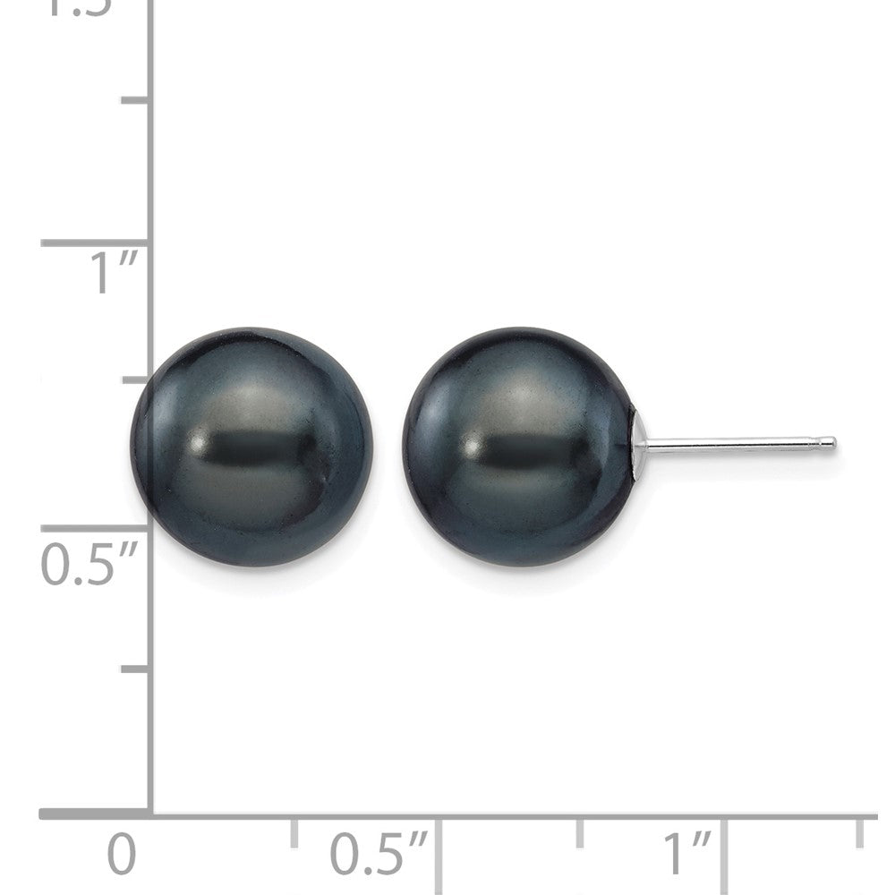 14k White Gold 10-11mm Black Round Freshwater Cultured Pearl Stud Post Earrings