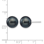 14k White Gold 10-11mm Black Round Freshwater Cultured Pearl Stud Post Earrings