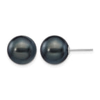 14k White Gold 10-11mm Black Round Freshwater Cultured Pearl Stud Post Earrings