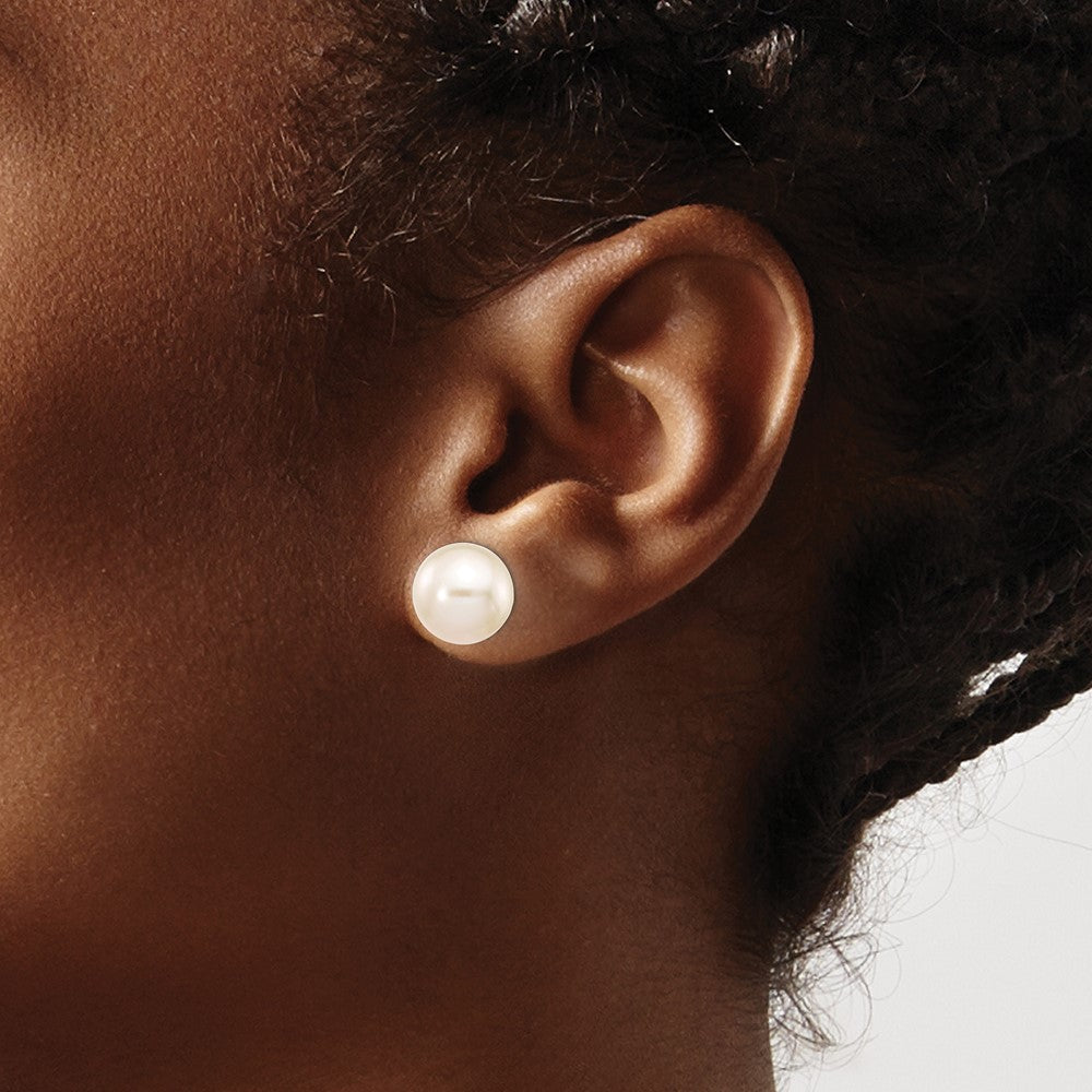 14k White Gold 10-11mm White Round Freshwater Cultured Pearl Stud Post Earrings