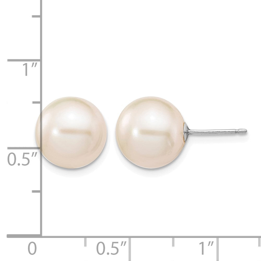 14k White Gold 10-11mm White Round Freshwater Cultured Pearl Stud Post Earrings
