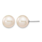 14k White Gold 10-11mm White Round Freshwater Cultured Pearl Stud Post Earrings