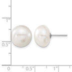 14k White Gold 11-12mm White Button Freshwater Cultured Pearl Stud Post Earrings
