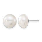 14k White Gold 11-12mm White Button Freshwater Cultured Pearl Stud Post Earrings