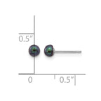 14k White Gold 3-4mm Black Button Freshwater Cultured Pearl Stud Post Earrings