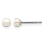 14k White Gold 3-4mm White Button Freshwater Cultured Pearl Stud Post Earrings