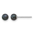 14k White Gold 3-4mm Black Round Freshwater Cultured Pearl Stud Post Earrings