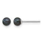 14k White Gold 3-4mm Black Round Freshwater Cultured Pearl Stud Post Earrings