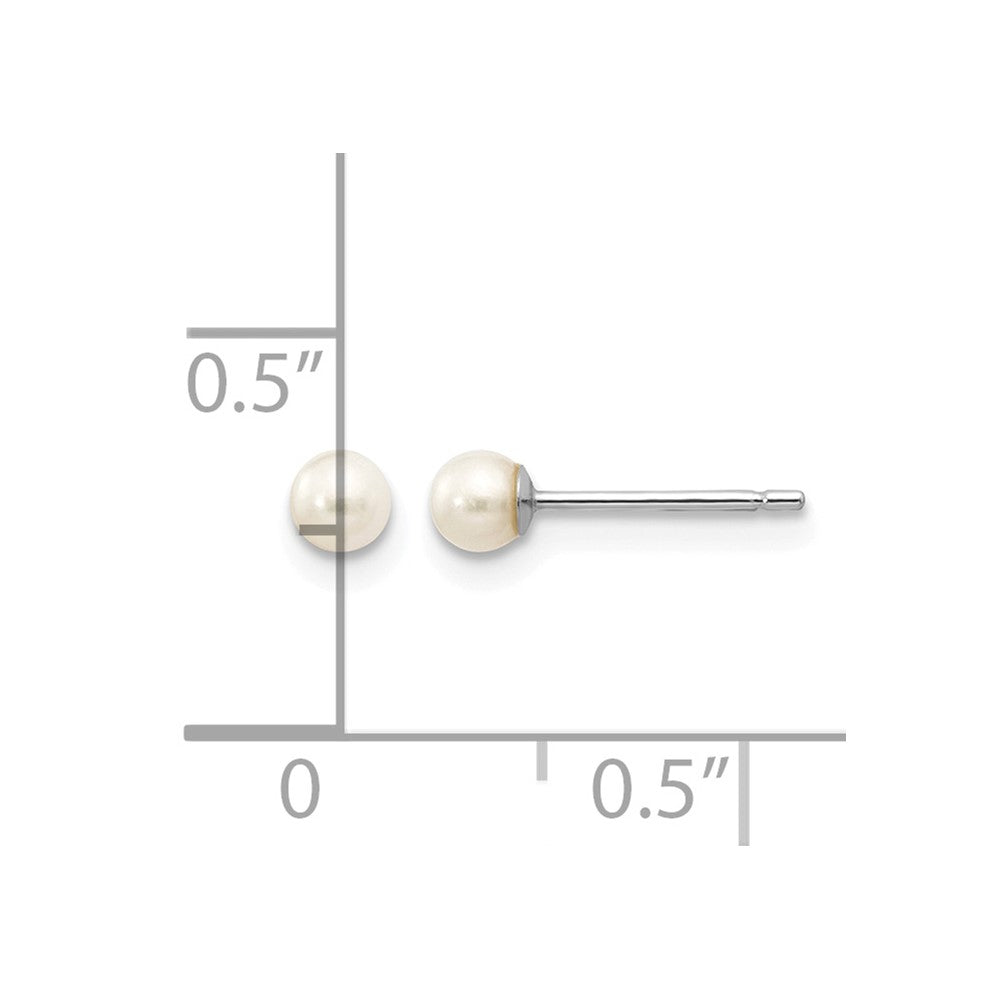 14k White Gold 3-4mm White Round Freshwater Cultured Pearl Stud Post Earrings