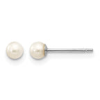 14k White Gold 3-4mm White Round Freshwater Cultured Pearl Stud Post Earrings