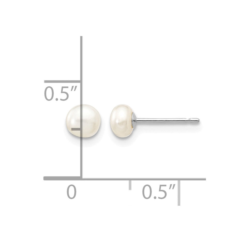 14k White Gold 4-5mm White Button Freshwater Cultured Pearl Stud Post Earrings