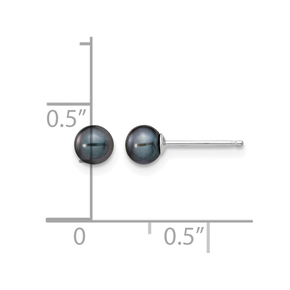 14k White Gold 4-5mm Black Round Freshwater Cultured Pearl Stud Post Earrings