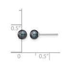 14k White Gold 4-5mm Black Round Freshwater Cultured Pearl Stud Post Earrings