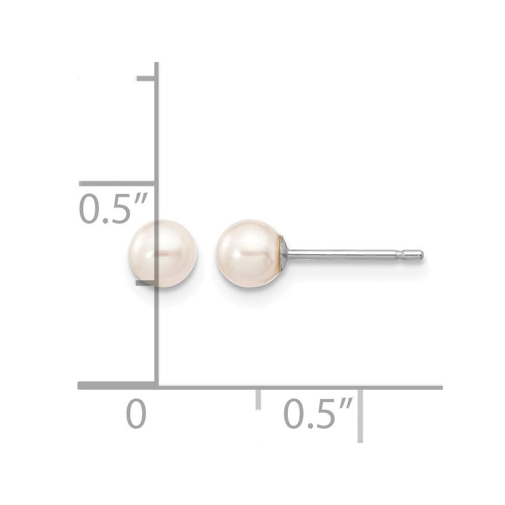 14k White Gold 4-5mm White Round Freshwater Cultured Pearl Stud Post Earrings