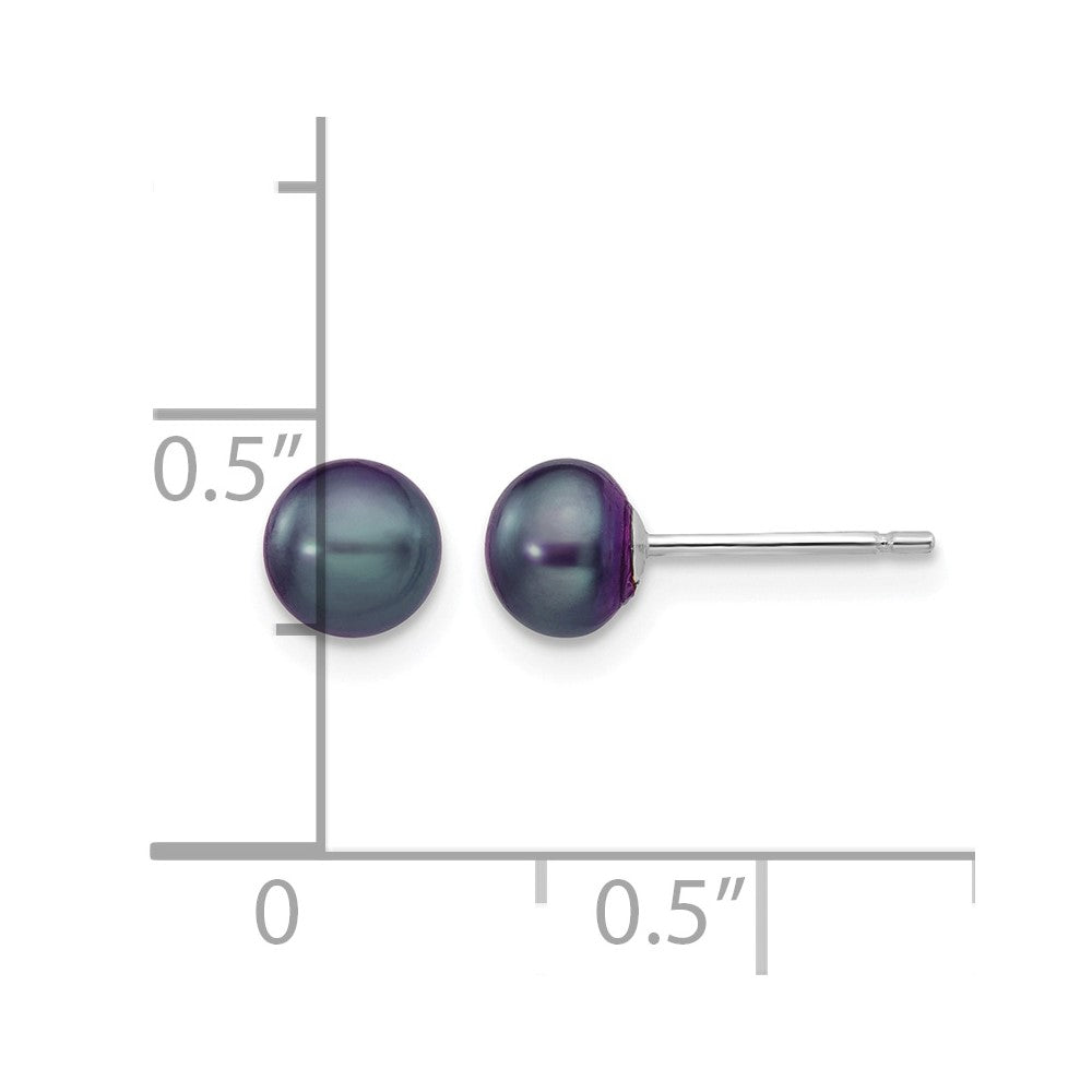 14k White Gold 5-6mm Black Button Freshwater Cultured Pearl Stud Post Earrings