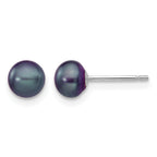 14k White Gold 5-6mm Black Button Freshwater Cultured Pearl Stud Post Earrings