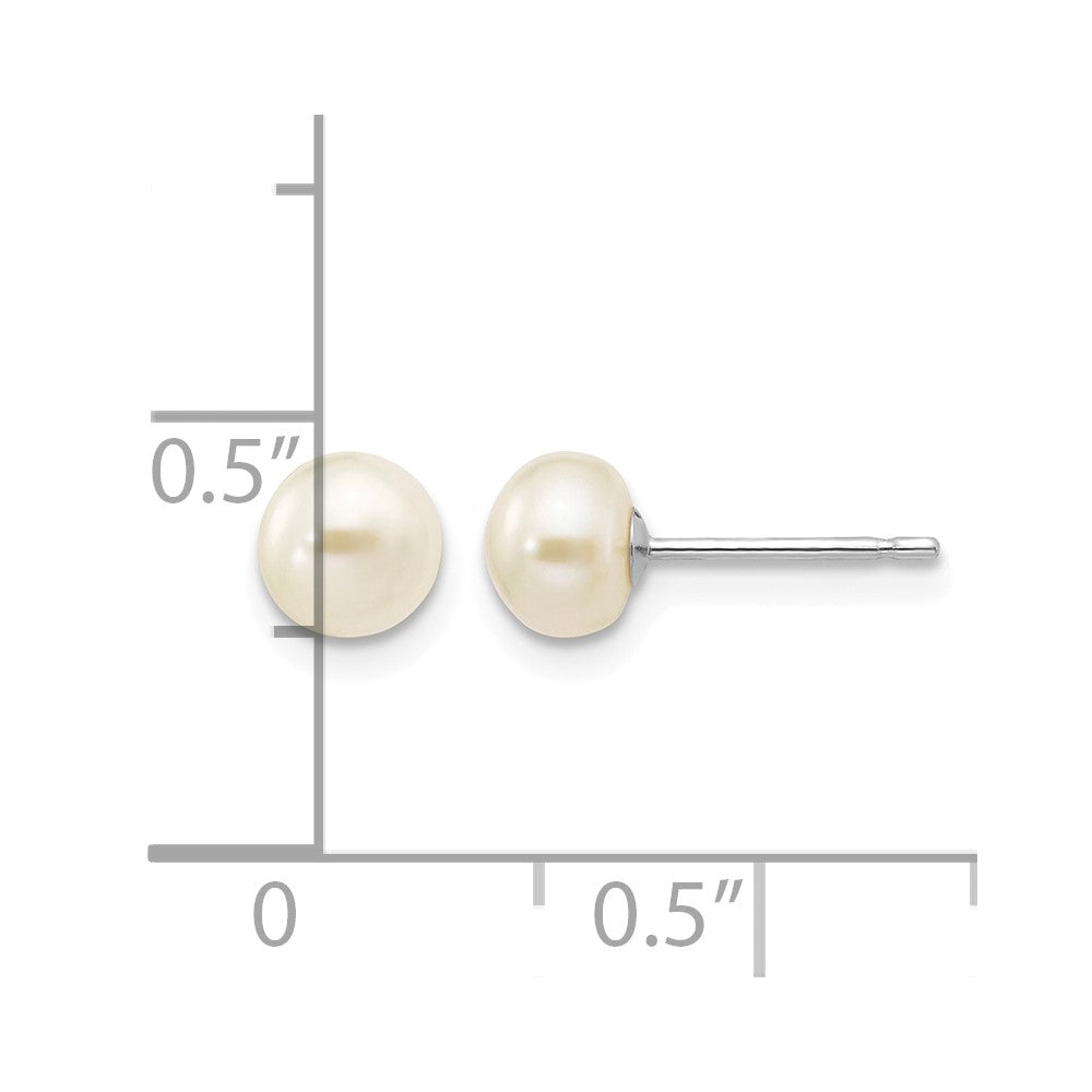 14k White Gold 5-6mm White Button Freshwater Cultured Pearl Stud Post Earrings