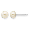 14k White Gold 5-6mm White Button Freshwater Cultured Pearl Stud Post Earrings