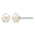 14k White Gold 5-6mm White Button Freshwater Cultured Pearl Stud Post Earrings