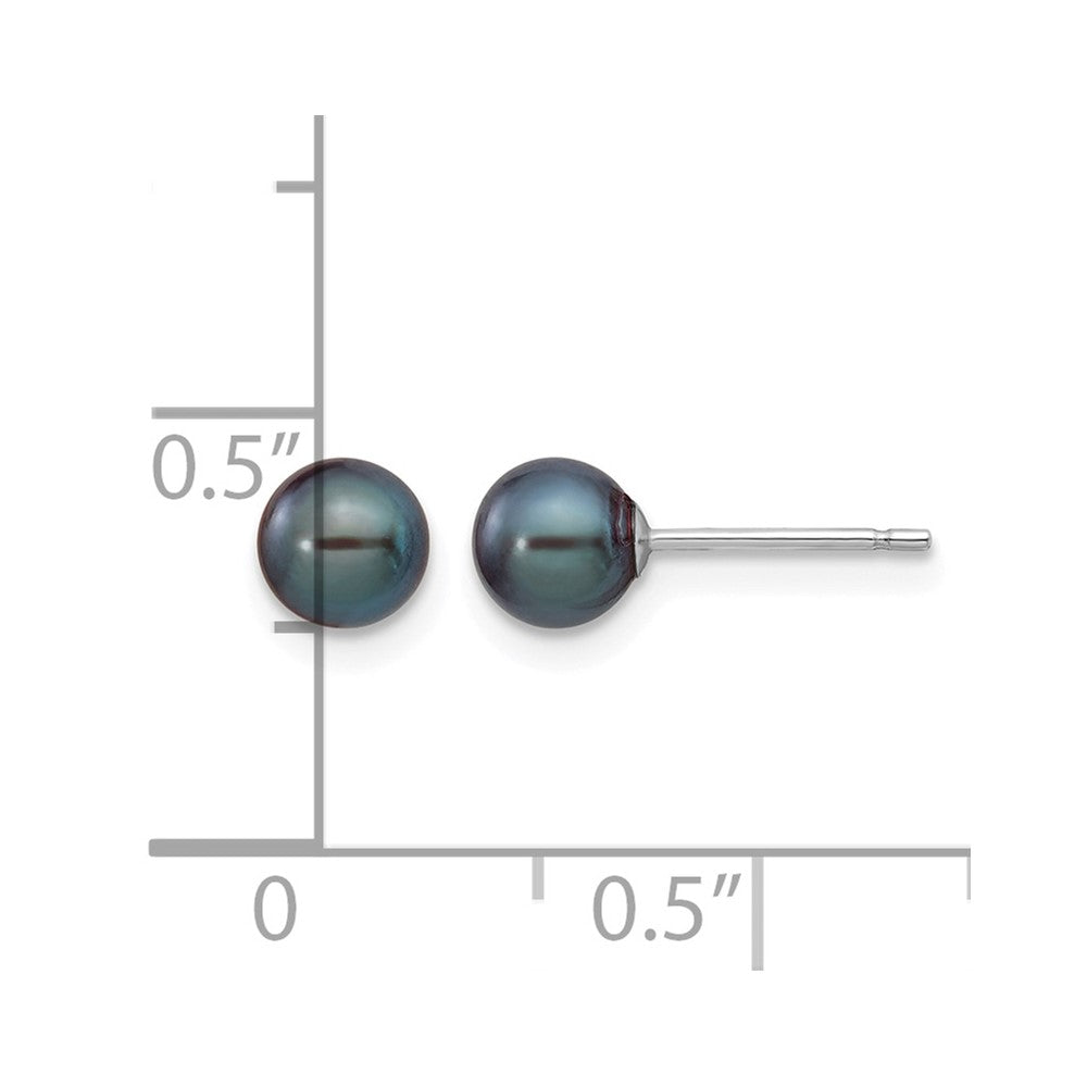 14k White Gold 5-6mm Black Round Freshwater Cultured Pearl Stud Post Earrings