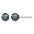 14k White Gold 5-6mm Black Round Freshwater Cultured Pearl Stud Post Earrings