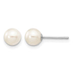 14k White Gold 5-6mm White Round Freshwater Cultured Pearl Stud Post Earrings