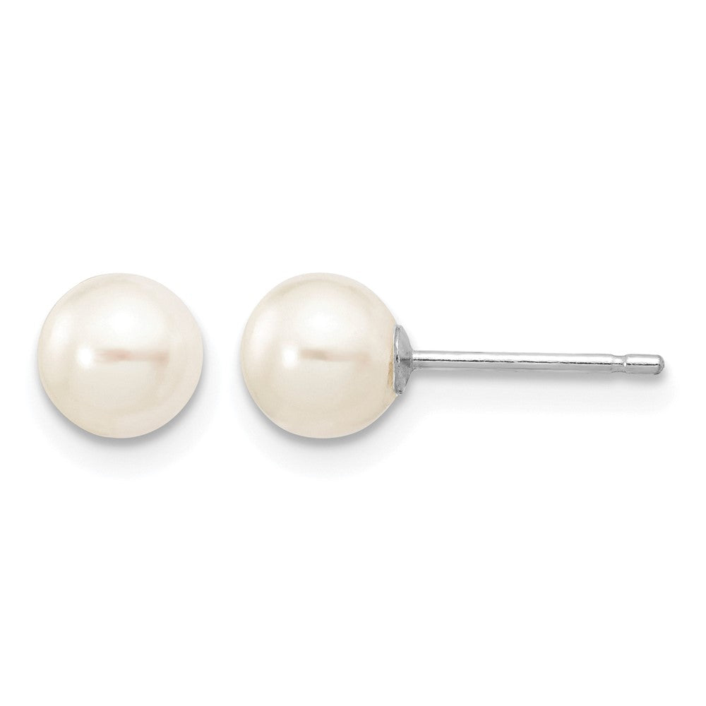 14k White Gold 5-6mm White Round Freshwater Cultured Pearl Stud Post Earrings