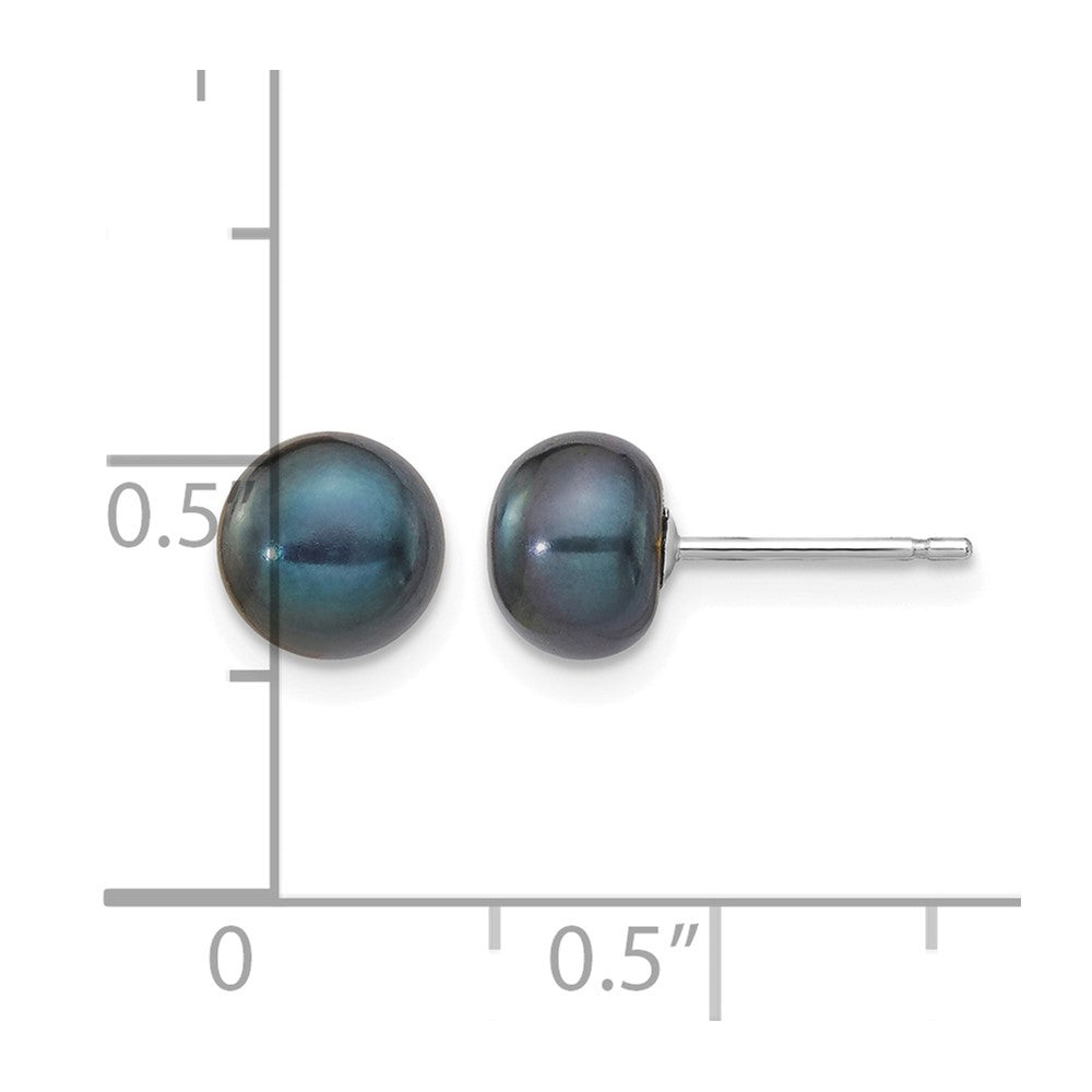 14k White Gold 6-7mm Black Button Freshwater Cultured Pearl Stud Post Earrings