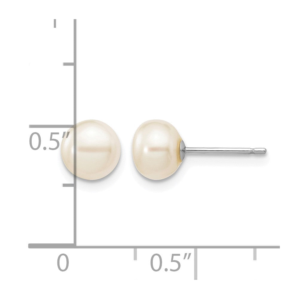 14k White Gold 6-7mm White Button Freshwater Cultured Pearl Stud Post Earrings