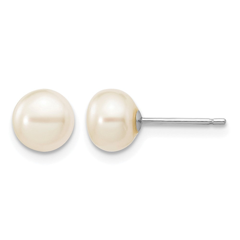 14k White Gold 6-7mm White Button Freshwater Cultured Pearl Stud Post Earrings