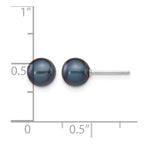 14k White Gold 6-7mm Black Round Freshwater Cultured Pearl Stud Post Earrings