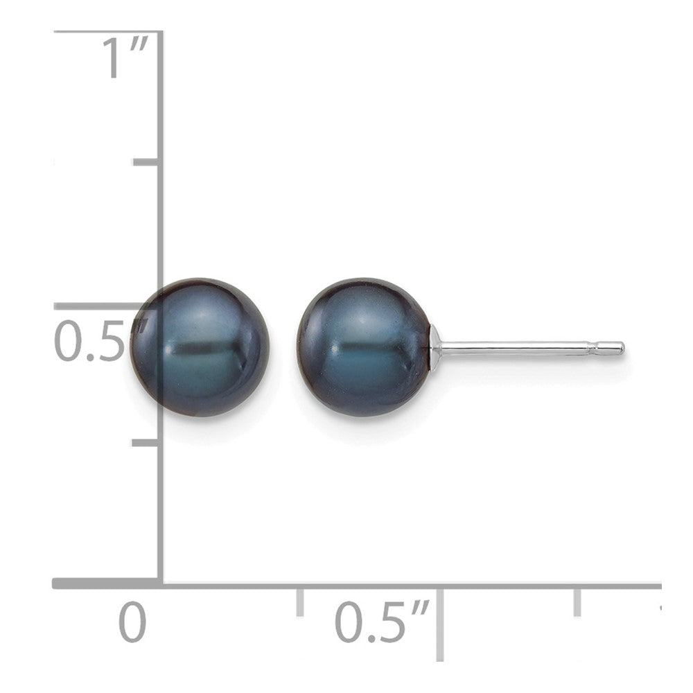 14k White Gold 6-7mm Black Round Freshwater Cultured Pearl Stud Post Earrings