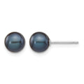 14k White Gold 6-7mm Black Round Freshwater Cultured Pearl Stud Post Earrings