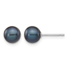 14k White Gold 6-7mm Black Round Freshwater Cultured Pearl Stud Post Earrings
