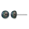 14k White Gold 7-8mm Black Button Freshwater Cultured Pearl Stud Post Earrings