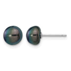 14k White Gold 7-8mm Black Button Freshwater Cultured Pearl Stud Post Earrings