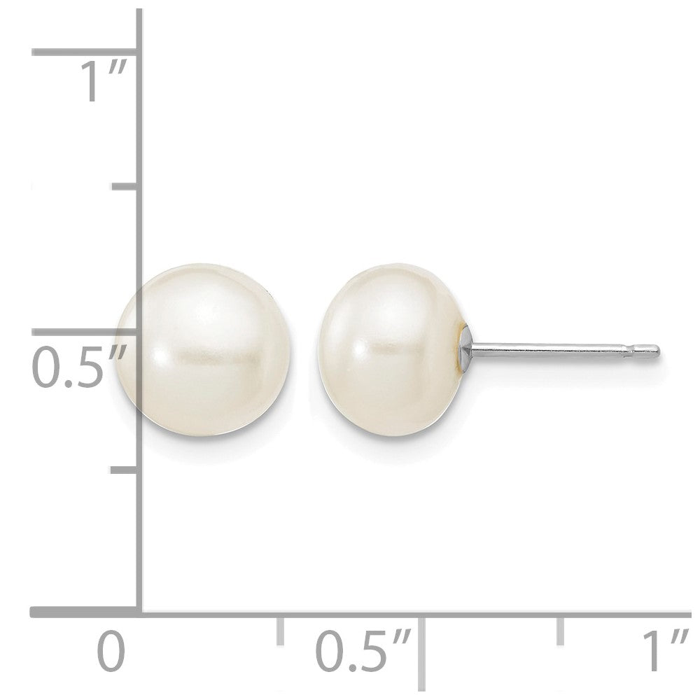14k White Gold 7-8mm White Button Freshwater Cultured Pearl Stud Post Earrings
